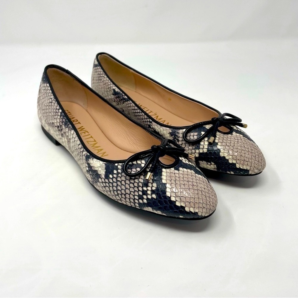 Nib Stuart Weitzman Gabby Ballet Leather Snakeskin Print Flats Roccia - Sz 7
